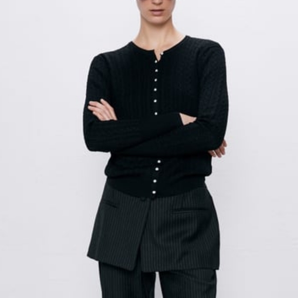 Zara Tops Zara Cable Knit Cardigan With Gem Jewel Buttons Small